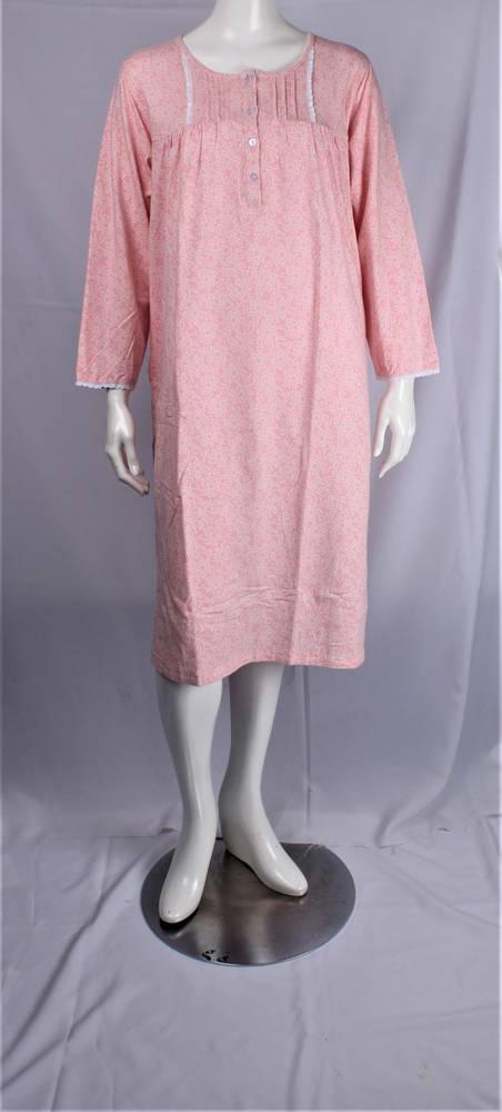 Printed cotton jersey winter nightie pink Style :AL/ND-457PNK